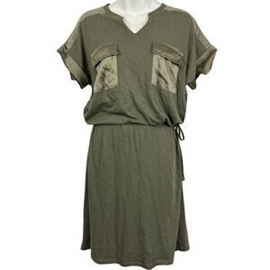 Easywear by Chicos Sage Green Blouson Cotton Blend Dolman Sleeve Dress sz 1 / M